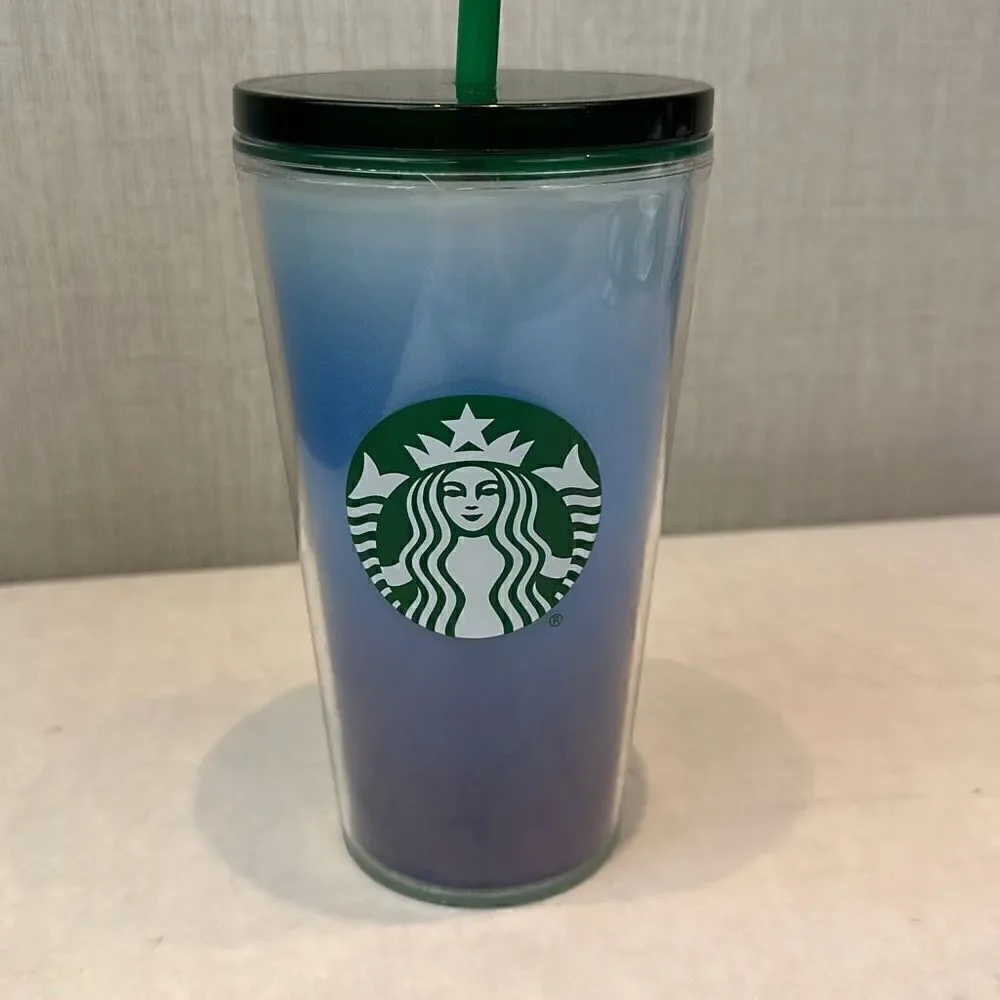 Starbucks 2021 Tumbler 16 Oz Blue Ombré Green Lid Straw Cup